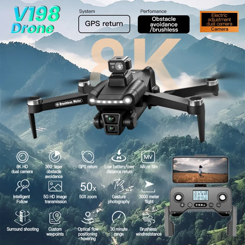 Xiaomi V198GPS Drone ESC 8K Professional HD Camera Brushless